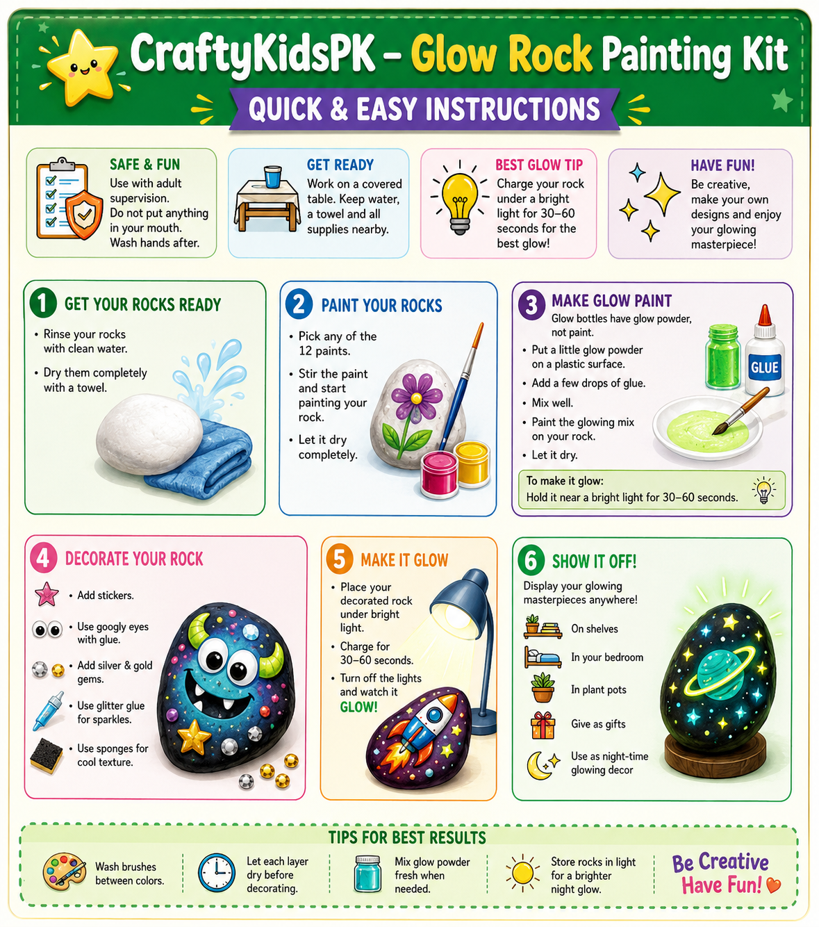 Glow in the Dark Rock Painting Kit - Kids Edition